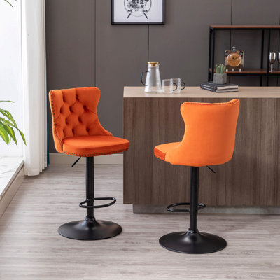 Purple Adjustable Height Swivel Metal Pedestal Bar Stools with Footrest by Rosdorf Park