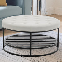 BARNUT Coffee Tables, Modern Upholstered Tufted Center Table With Metal Shelf, Round Coffee Tables For Living Room, Performance Fabric by Ebern Designs