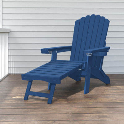 Folding Adjustable Adirondack Chair With Retractable Ottoman, Adirondack Chair With 2 Cup Holders, Outdoor Chair for Porch Patio Lawn Balcony, Weather by Rosecliff Heights