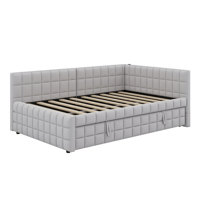 Full Size Daybed With Twin Pop Up Trundle, Upholstered L-Shaped Day Bed Frameand With USB Ports For Kids Adults by Latitude Run