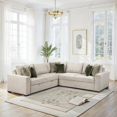 Orrin 107.5" Modern & Contemporary Sectional - Microfiber Sectional Sofa with Pull-Out Bed, Comfortable Seating, and 6 Pillows. by Ebern Designs
