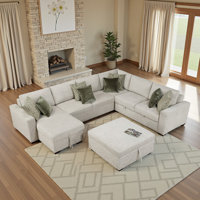 Orrin Modern & Contemporary Sectional - Extra-Large Microfiber 6-Piece Sectional with Pull-Out Bed, Storage Chaise, Rolling Ottoman, and 8 Pillows. by Ebern Designs