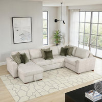 Orrin Modern & Contemporary Sectional - Large Microfiber Sectional with Pull-Out Bed, Storage Chaise, Drop-Down Backs, and 8 Pillows. by Ebern Designs