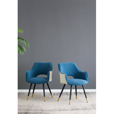 Set Of 2 Blue Fabric Side Chair, Living Room Bedroom Kitchen Vanity Accent Chair, 23" X 23" X 34" by Mercer41