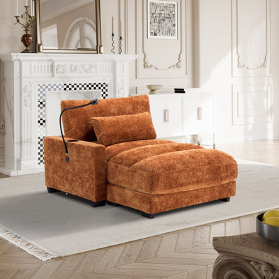 Modular Chenille Chaise Lounge With Armrests, Usb Port, Cup Holder & Phone Holder – Each Seat With Bracket Support by Latitude Run