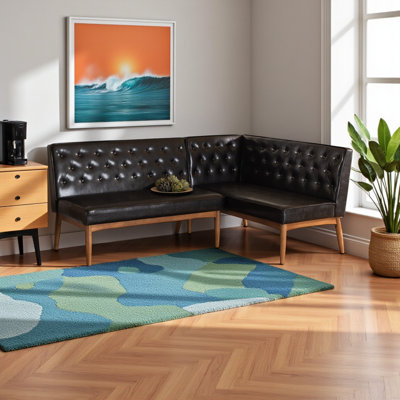 Eberhart 2-Piece Dining Nook Banquette Set with Faux Leather Upholstery and Walnut Brown Finished Wood by George Oliver