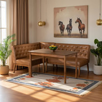 Eberhart 3-Piece Dining Nook Set with Faux Leather Upholstery and Walnut Brown Finished Wood by George Oliver