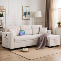 Clitheroe 81" Convertible L-shaped Pull-out Sofa Bed,  With USB Socket And Storage Chaise by Ebern Designs