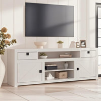 Farmhouse TV Stand for 75/80 Inch TVs, 70" Long Entertainment Center with 4 Storage Drawers & 3 Open Shelf