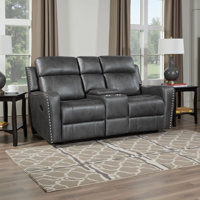 Ikher 72" Modern & Contemporary Polished Microfiber Power Recliner with USB Charging, Center Console Storage, Cup Holders, and Nailhead Trim.