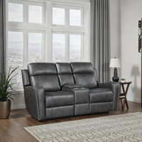 Ikher 72" Modern & Contemporary Polished Microfiber Power Recliner with USB Charging, Center Console Storage, Cup Holders, and Nailhead Trim.