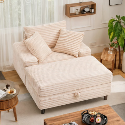 Chaise Lounge Chair Indoor, Multifunctional Oversized Chaise with Storage Ottoman and Pillows, Upholstered Sleeper Chair- Plush Sofa Bed for Living Ro by Ebern Designs