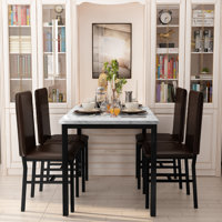 Dining Table Set For 4, 5-Piece Kitchen Table And Chairs, Rectangular Dining Table Set With Four Black Chairs And Marble Top, Dining Table Set With Ba by Winston Porter