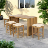 5 Pieces Outdoor Bar Set Included 1 Height Table & Four Stools With Cushions by Red Barrel Studio