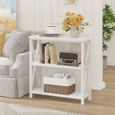 Guinna Industrial 3-Tier Low Bookcase, Wood And Metal Bookshelf For Small Spaces, Living Room, Bedroom, Office by 17 Stories