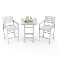 3-Piece Bar Height Patio Table and Chairs Set HDPE Wood Grain Outdoor Bar Table and Chairs with Heart Cutout Design by Red Barrel Studio