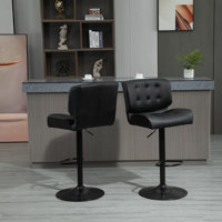 Bar Height Bar Stools Set of 2 with Adjustable Seat, Thick Padded Cushion and Metal Footrest for Home Bar, Black by Corrigan Studio