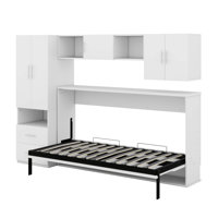 Twin Size Murphy Bed With Drawers And Open Shelves,Built-In Wardrobe And Table by Red Barrel Studio