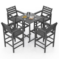 5-Piece Bar Height Outdoor Table and Chairs Set HDPE Wood Grain Patio Bar Table and Chairs with Heart Cutout Design by Lark Manor