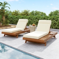Farnborough Patio Adjustable Acacia Wood Chaise Lounge With Triple-Fold Cushion