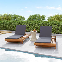 Erich Patio Acacia Wood Chaise Lounge With Adjustable Backrest & Triple-Fold Cushion by Red Barrel Studio