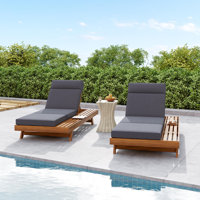 Erich Patio Acacia Wood Chaise Lounge With Adjustable Backrest & Triple-Fold Cushion