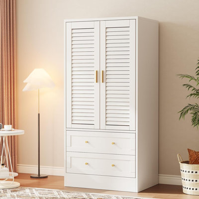 Wardrobe Armoire Closet with 2 Shutter Doors, Hanging Rods and 2 Drawers by Ebern Designs