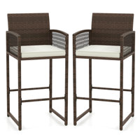 Patio Bar Stools Pe Rattan Bar Height Chairs With Backrests & Armrests by Red Barrel Studio