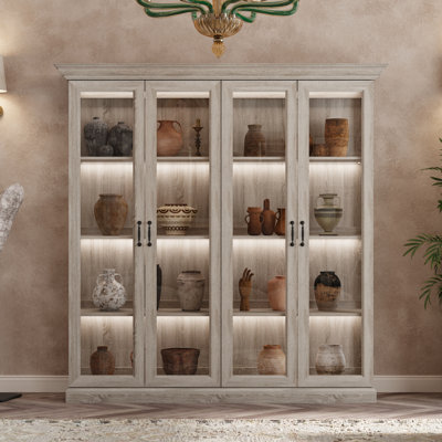 68.5" Wide Tempered Glass Door Display Case Dining Cabinet With LED Light Strip by Ivy Bronx