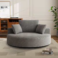 Wide Corduroy Swivel Chair And Fluffy Sleeper Sofa With 360° Rotation For Living Room And Lounge by Latitude Run