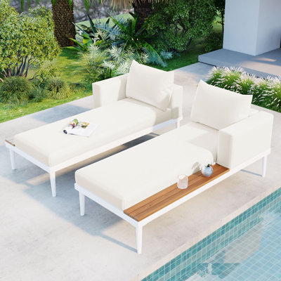 55" Wide Metal Double Outdoor Chaise Lounge With Cushions by Latitude Run