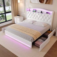 Velvet Upholstered Bed With 4 Underbed Drawer & LED Headboard With Power Outlets by House of Hampton