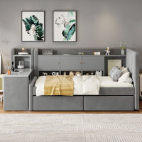 Twin Upholstered Storage Daybed With Desk, Cabinets And Drawers by Latitude Run