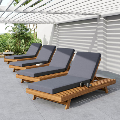 Lounge Chaise Set,Space Available On One Side, Acacia Wood With Water-Resistant Lounge Cushions (4 Inch Thick) - Matching Cream Version Available by Latitude Run