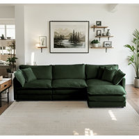 Green Chenille Upholstery Modular Oversized L Shaped Sectional Sofa by Latitude Run