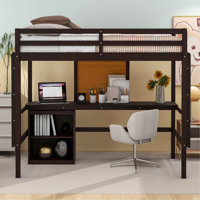 Wooden Loft Bed Frame With Desk And Writing Board, Loft Bed With Storage by Harriet Bee