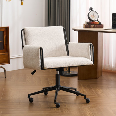Extra Wide Upholstered Home Office Chair Swivel Boucle Fabric Desk Chair Height Adjustable Task Chair by Corrigan Studio