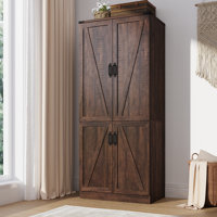 75" H Farmhouse Wardrobe Armoire Closet With LED Lights, 2 Doors Wooden Wardrobe Cabinet For Bedroom With Hanging Rod For Bedroom by Gracie Oaks