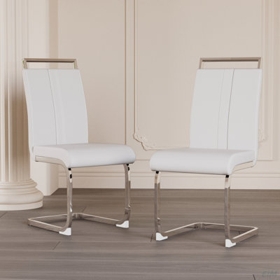 Modern Dining Chairs,PU Faux Leather High Back Upholstered Side Chair With C-Shaped Tube Plating Metal Legs For Dining Room Kitchen Vanity Patio Club by Latitude Run
