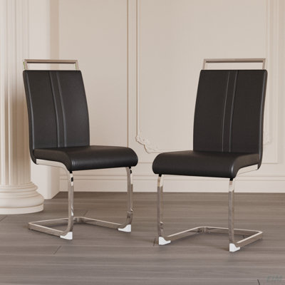 Modern Dining Chairs,PU Faux Leather High Back Upholstered Side Chair With C-Shaped Tube Plating Metal Legs For Dining Room Kitchen Vanity Patio Club