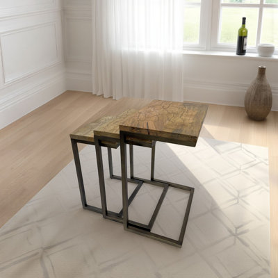 Electra 3 Piece Square Nesting Table Set - Electrified Wooden Top Accent Table by 17 Stories