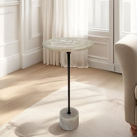 Solace Round Accent Table - Resin Top and Iron Frame Pedestal Base Table Antique Copper Finish by Wrought Studio