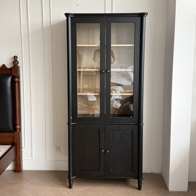 73.3" H Medieval Modern China Cabinet, Solid Wood Veneer Curio Cabinet With 2 Tempered Glass Doors And 4 Adjustable Shelves Kitchen Hutch by Alcott Hill