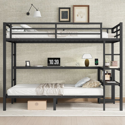 Bunk Bed With Desk And Shelves, Multiple Placement, With LED And USB by Isabelle & Max