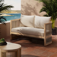 Rona Outdoor Acacia Wood Woven Rope Loveseat With Cushions by Latitude Run
