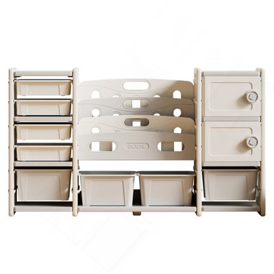Kids Toy Storage Organizer 8 Storage Cabinet Removable Toy Bins, 4-Tier Book Organizers Storage And 2 Cabinet Storage, Kids Bookshelf And Toy Storage by Harriet Bee