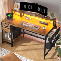 Computer Desk With Monitor Stand & Power Outlet & 2 Drawers & Side Pocket,gaming Desk With Led Lights by Wrought Studio