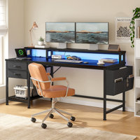 Computer Desk With Monitor Stand & Power Outlet & 2 Drawers & Side Pocket,gaming Desk With Led Lights by Wrought Studio