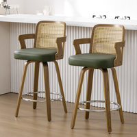 Upholstered Cane Back Counter & Bar Stool With Armrest
