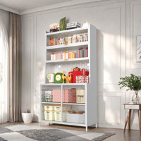 Tall Kitchen Pantry Cabinet With Flip Doors, Adjustable Shelves, Pegboard With Wire Holes And Side Hooks